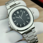 Patek Square Nautilus Stainless Steel Watch for Men & Boys - black-silver-3