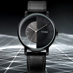 T.O.M.I Half Dial Watch Leather Strap Casual Fashion for Men - black