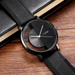 T.O.M.I Half Dial Watch Leather Strap Casual Fashion for Men - light-brown