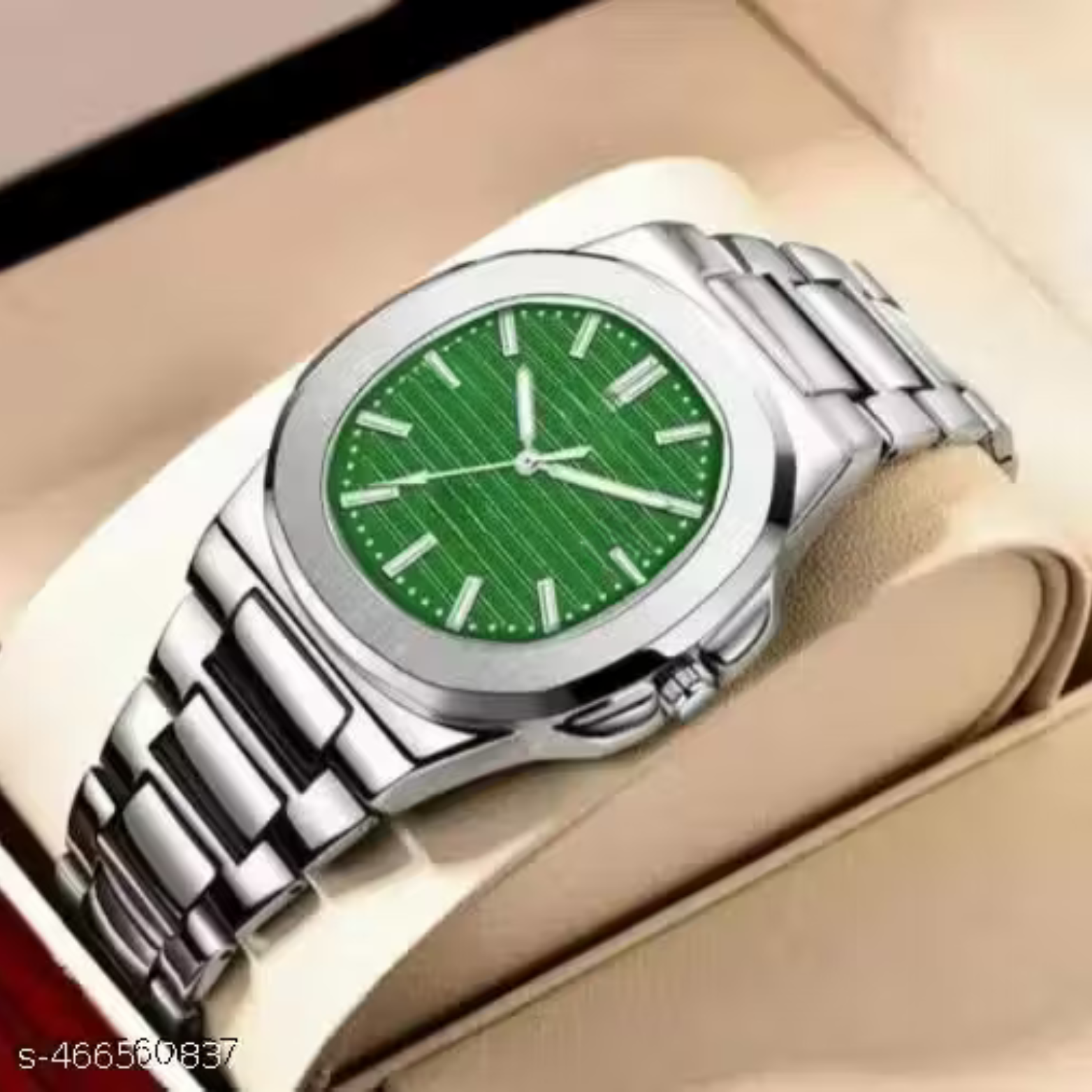 34 Square Nautilus Stainless Steel Watch for Men & Boys - white-golden - Image 1