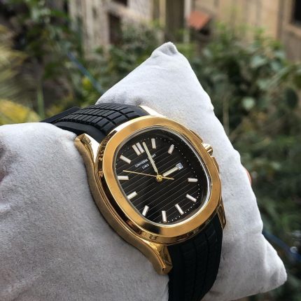 Ruber Strap Square Dial Watch for Men Boys (With Date) - Black Golden