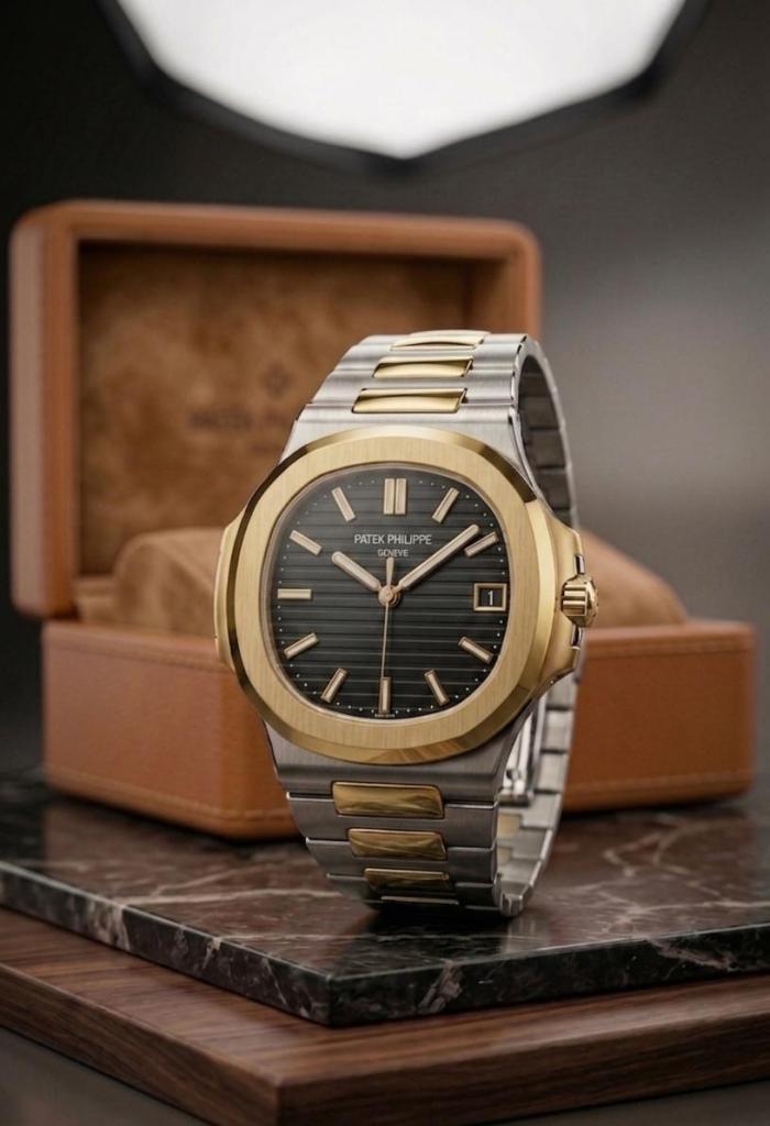 Nautilus PATEK PHILIPPE GENEVE Stainless Steel Premium Quality (Matt Finish) - 2-tone-green-dial - Image 1