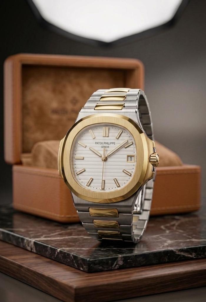 Nautilus PATEK PHILIPPE GENEVE Stainless Steel Premium Quality (Matt Finish) - 2-tone-white-dial - Image 1