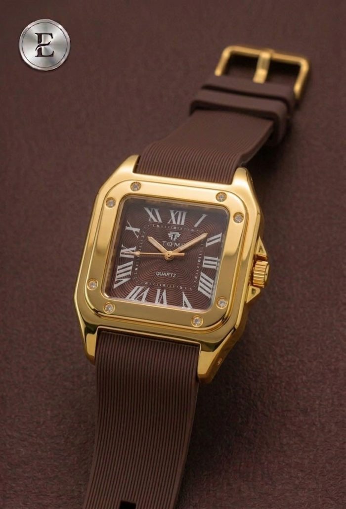 WhatsAppImage2026-04-09at2.14.08PM_1 The Legacy Square “ Silver Roman Numeral Watch with Ribbed Silicon Strap - brown-golden - Image 1
