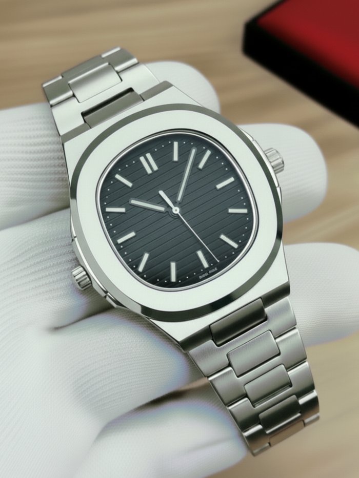 Patek Square Nautilus Stainless Steel Watch for Men & Boys - black-silver-3 - Image 1