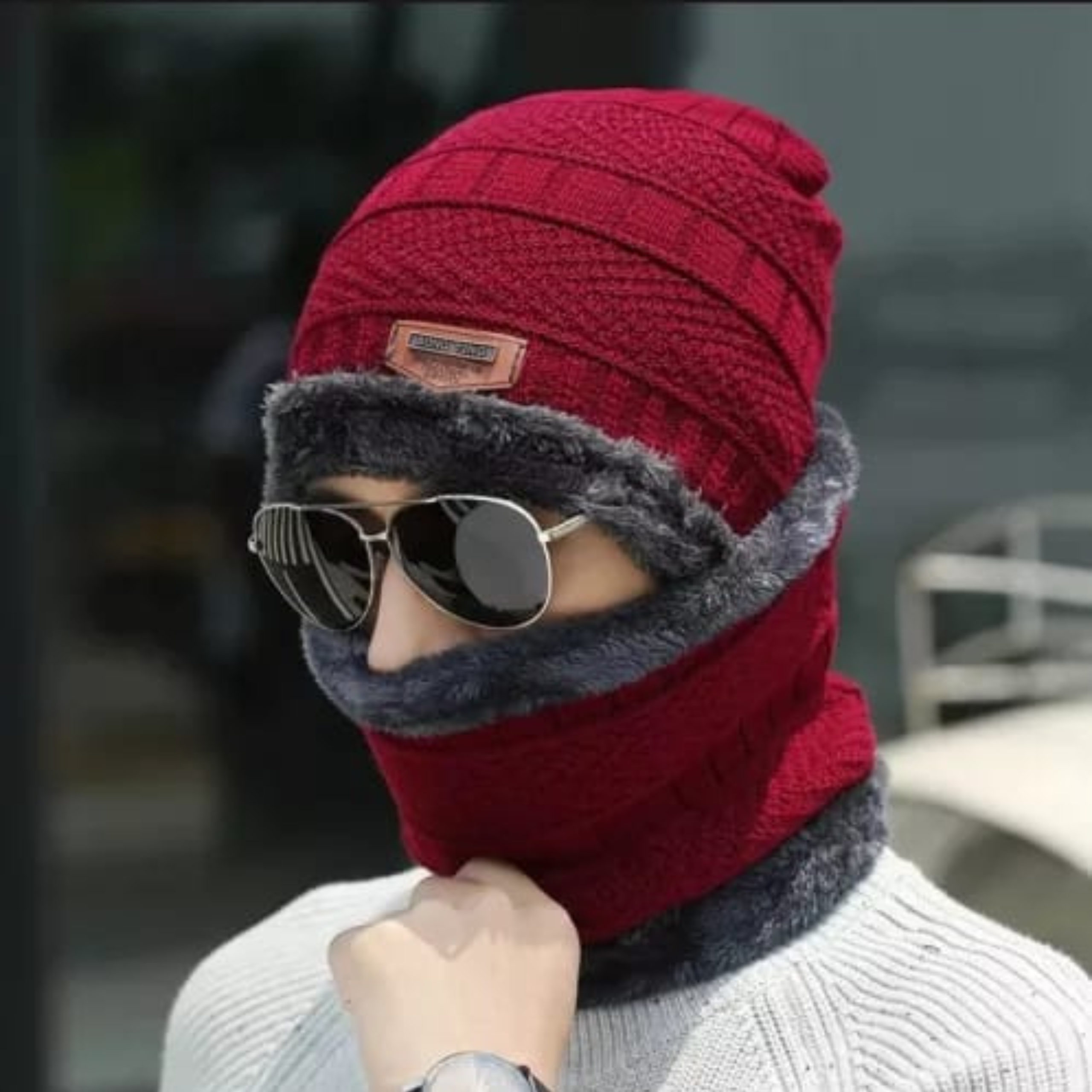 92 Beanie cap-Wool cap with neck warmer for men women| Winter cap for Unisex - gray - Image 1