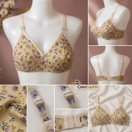 CoreCuddle Premium Floral Printed Lawn Bra for Women & Girls (Skin Base Flower Print)