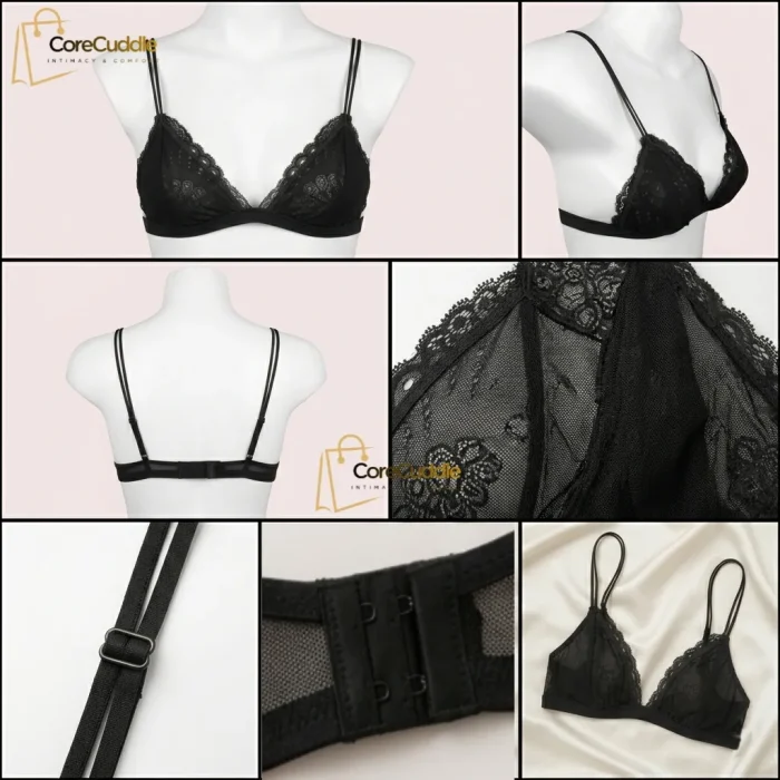 CoreCuddle French Triangle Single Hook Lace Bralette Net Bra for Women & Girls (Random Color)
