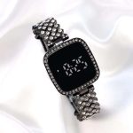 Sqaure Digital Diamond Touch LED Watch for Women Girls - Silver