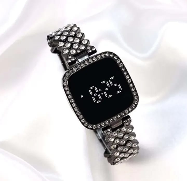 WhatsAppImage2025-01-24at9.59.30PM_2 Sqaure Digital Diamond Touch LED Watch for Women Girls - Silver - Image 1