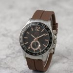 Round Dial Rubber Silicone Strap Watch with Magnet Lock - brown