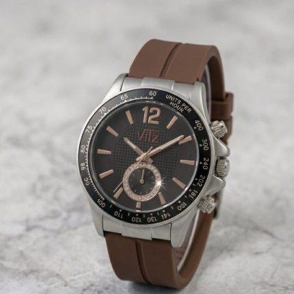 Round Dial Rubber Silicone Strap Watch with Magnet Lock - brown
