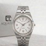 Aquatime Quartz   “ Fluted Bezel Two-Tone Watch with Honeycomb Dial - 2-tone-golden-dial