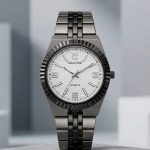 Aquatime Quartz   “ Fluted Bezel Two-Tone Watch with Honeycomb Dial - black-silver-1