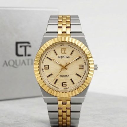 Aquatime Quartz   “ Fluted Bezel Two-Tone Watch with Honeycomb Dial - 3-tone-rose-gold
