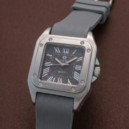 The Legacy Square   “ Silver Roman Numeral Watch with Ribbed Silicon Strap - grey