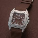 The Legacy Square   “ Silver Roman Numeral Watch with Ribbed Silicon Strap - brown