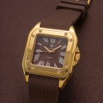 The Legacy Square   “ Silver Roman Numeral Watch with Ribbed Silicon Strap - brown-golden