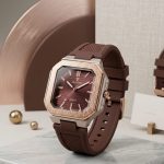 Aquatime Horizon Series   “ Gold Brushed Bezel & Matte Black Silicone Watch - brown