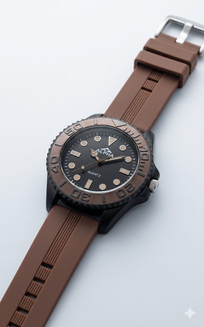 WhatsAppImage2026-04-21at7.13.57PM Alpha "Panda" Diver “Silicone Strap Sports Edition(Non Rotational Bezel) - brown - Image 1