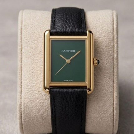 Cartier Tank OLD MONEY in Leather Strap - black-golden-plain-dial