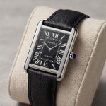 Cartier Tank OLD MONEY in Leather Strap - black-silver-black-dial