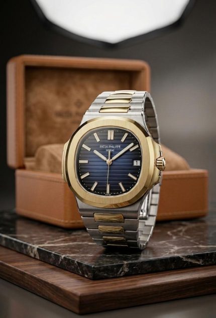 Nautilus PATEK PHILIPPE GENEVE Stainless Steel Premium Quality (Matt Finish) - 2-tone-blue-dial