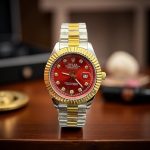 Rolex Date Just in Premium Quality Stainless Steel - 2-tone-red-dial