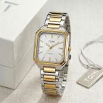 Tomi Stainless Steel OLD MONEY Style Watch - 2-tone-brown-dial