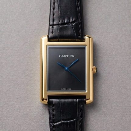 Cartier TANK Watch in Plain Dial Leather Strap - black-silver-3
